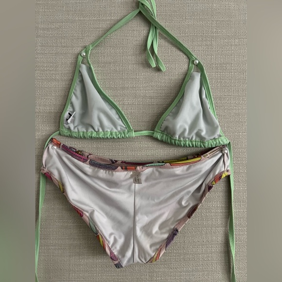 Vintage VS Zipper Bikini Bottom Surf Board Print Breakwater Top Swimsuit M & L - Picture 13 of 16